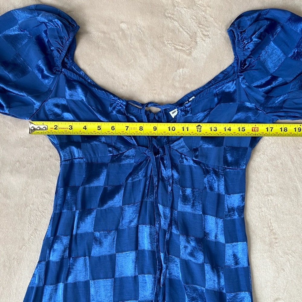 ASOS Tall Satin Blue Checkerboard Jacquard Long Sleeve Dress. Women’s Size 6. - Picture 8 of 9
